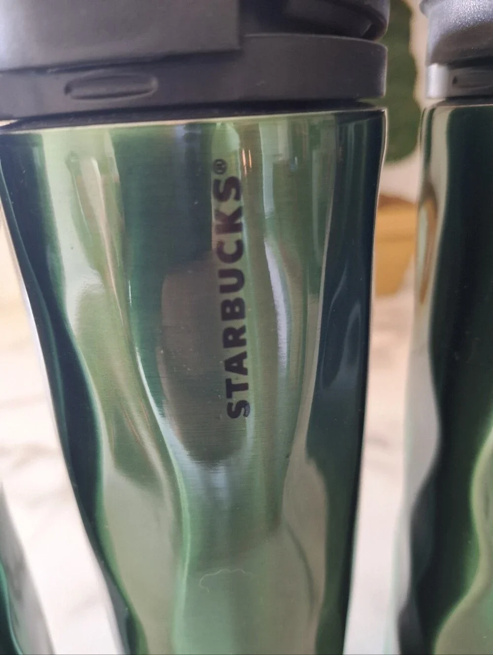 NWOT Lot Of 4 Starbucks Stainless Steel Travel Mug Tumblers Wavy Metallic Green